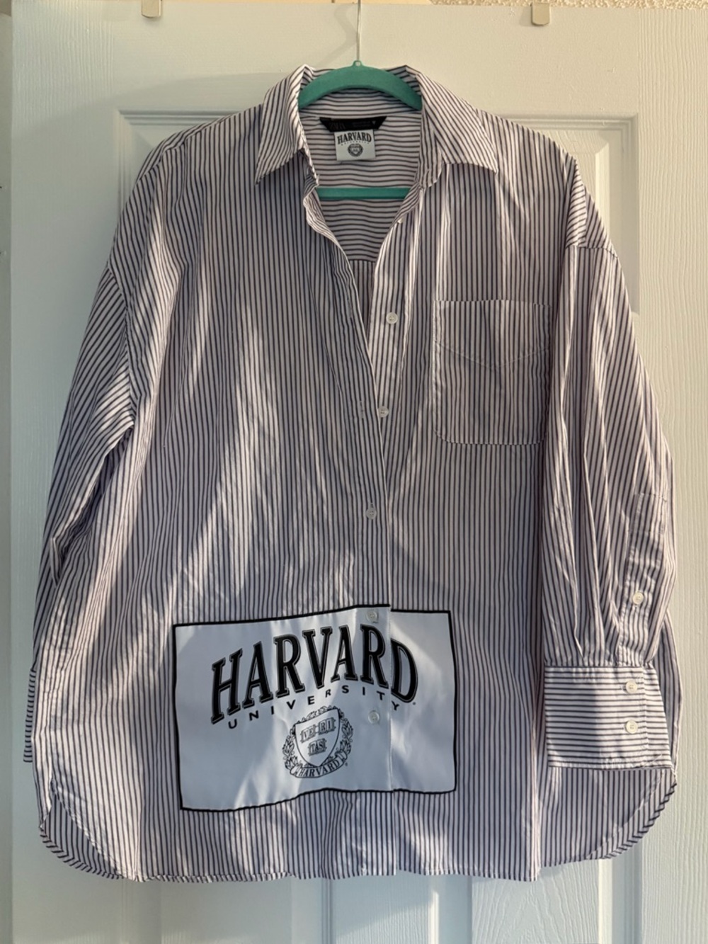 Zara Harvard University Oversized Striped Poplin Shirt Size M - Picture 2 of 5